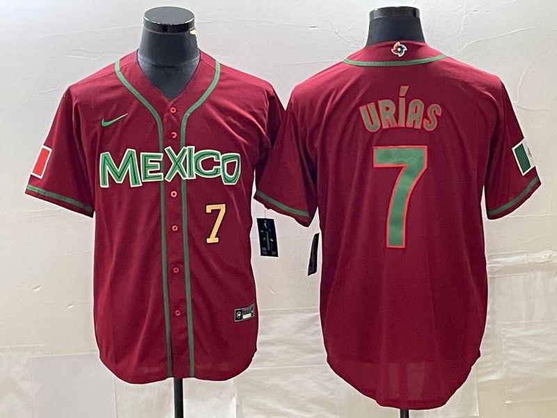 Men 2023 World Cub Mexico #7 Urias Red green Nike MLB Jersey4